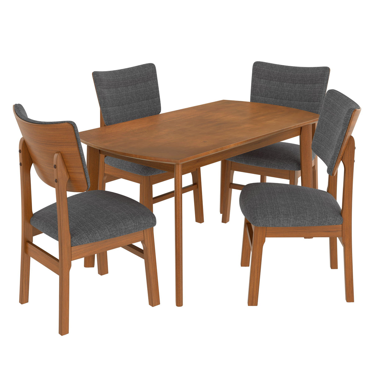 Mid Century Modern Dining Table Set For 4, Solid Wood Dining Table And Solid Wood Chairs, 5 Pieces Farmhouse Dining Table And 4 Upholstered Chairs - Brown / Gray