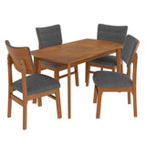 Mid Century Modern Dining Table Set For 4, Solid Wood Dining Table And Solid Wood Chairs, 5 Pieces Farmhouse Dining Table And 4 Upholstered Chairs - Brown / Gray