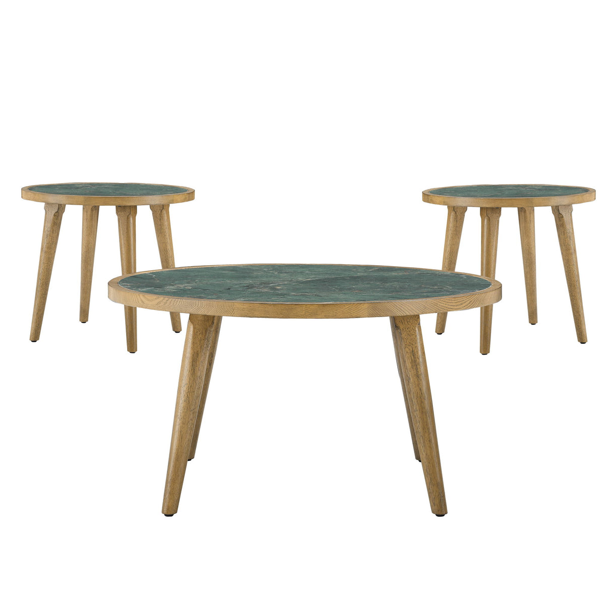 Novato - 3 Piece Sintered Stone Table Set (Cocktail Table & 2 End Tables) - Green / Light Brown