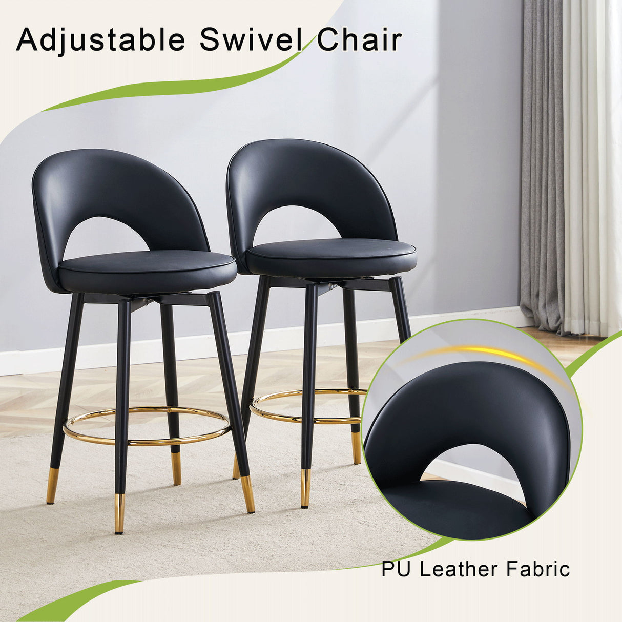 Modern Upholstered 360° Rotatable Bar Chair With Metal Legs For Dining Room (Set of 2)