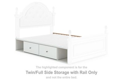 Kozlani - Twin/Full Side Storage With Rail - White