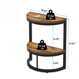 Slim Half Moon 2 Tier Semi Circle End Table, Wide Storage For Living - Rustic Brown