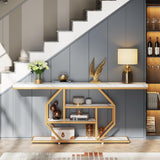 Extra Long Console Table With 4 Tier Storage For Living Hallway - White / Gold