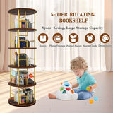 5 Tier 360 Rotating Bookshelf, Display Round Floor Standing Swivel Bookcase For Bedroom - Golden