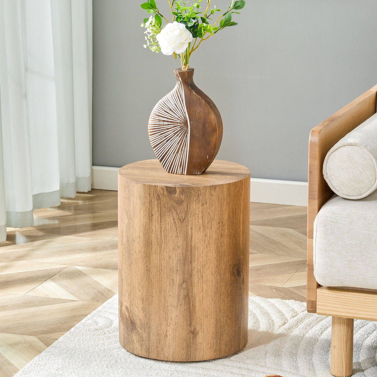 Cylindrical End Coffee Table, Living Room Furniture - Wood