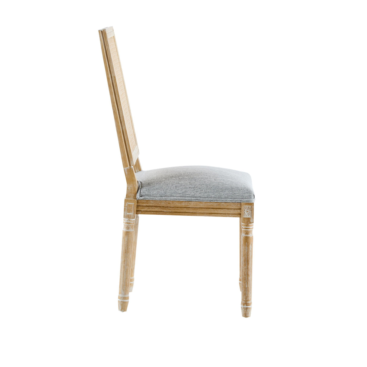 French Country Dining Chair With Rectangular Cane Backrest And Smooth Upholstered Seating