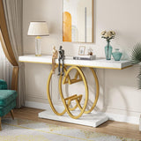 Console Table, Geometric Entryway Table For Living Hallway - White / Gold
