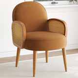 Accent Chair With Rattan Armrests And Wooden Legs Velvet For Living Room