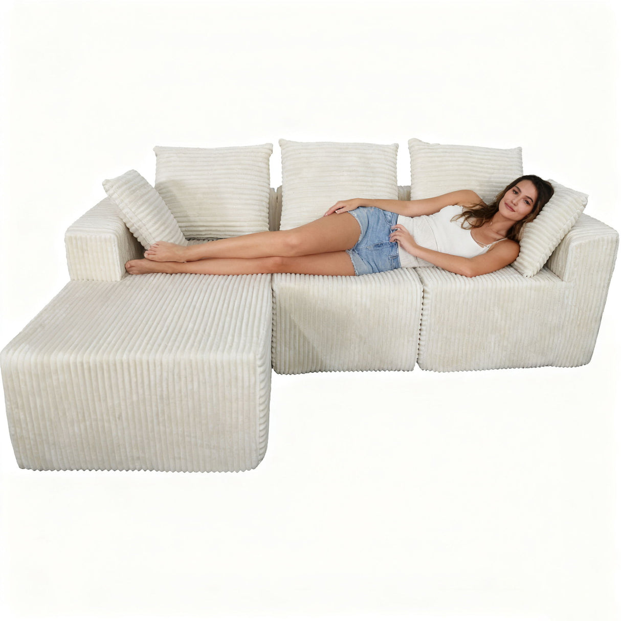 Corner Combination Sofa Sectional Couch With Soft Plush Fabric