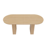 Oval Dining Table For 6 People With Wood Strip Base - Burly Wood