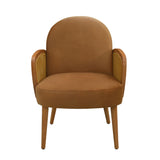 Accent Chair With Rattan Armrests And Wooden Legs Velvet For Living Room
