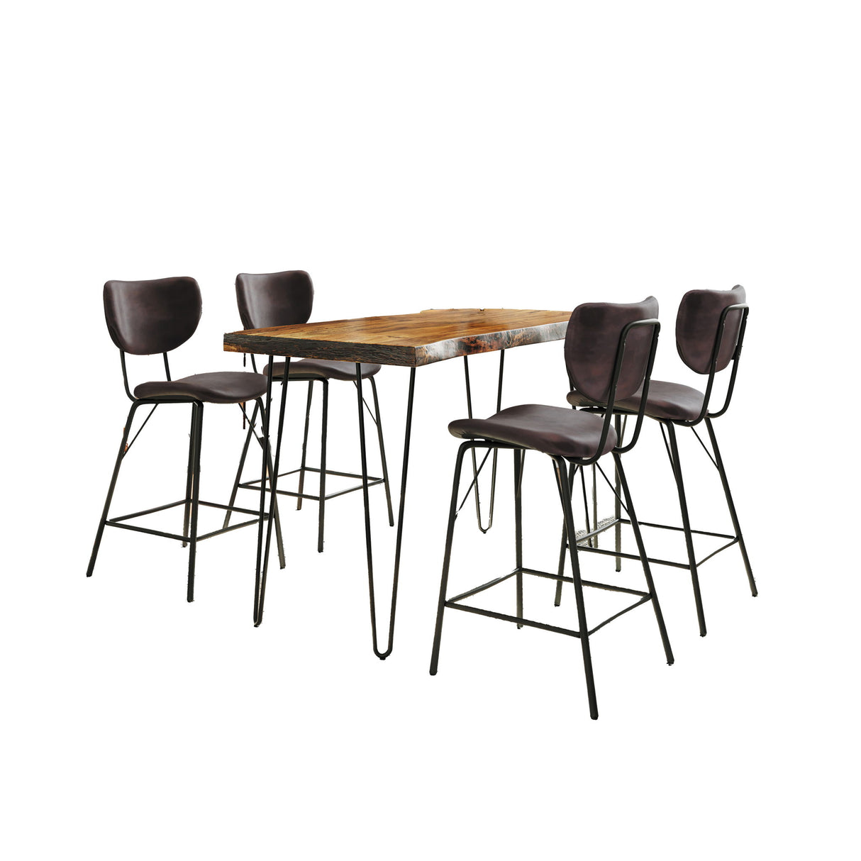Nature's Edge - 5 Piece Counter Set With Modern Barstools - Chestnut