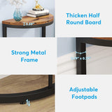 Slim Half Moon 2 Tier Semi Circle End Table, Wide Storage For Living - Rustic Brown
