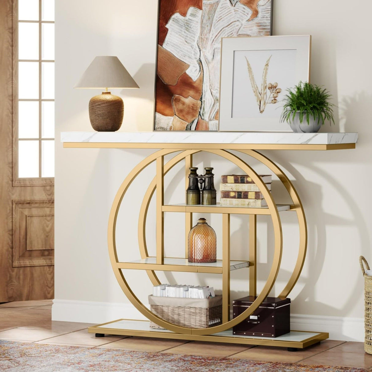 Console Table With 4 Tier Design For Living Hallway