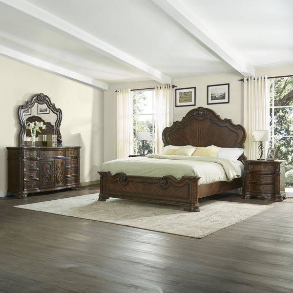 Royale - 5 Piece Queen Bedroom Set (2 Nightstands) - Dark Brown