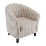 Modern Barrel Fabric Striped Barrel Chair With Channel Stitching - Beige / Blue Stripe