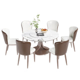 Round Dining Table With 360° Rotating Lazy Susan For Dining Room & Kitchen, 6 Chairs - White