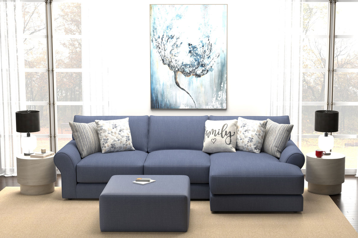 Cape May - Sofa Chaise With Comfort Coil Seating, 41" Cocktail Ottoman And 5 Accent Pillows