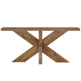 Long Console Table With Geometric Base - Oak