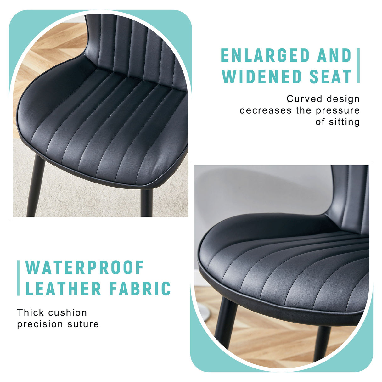 Minimalist Ergonomic Dining Chair (Set of 4) With Curved Cushions And Metal Frame - Black