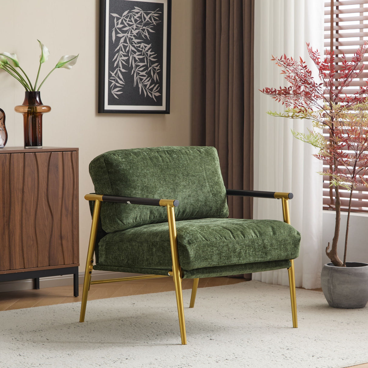 Modern Accent Chair With Plush Cushions, Cozy Seating