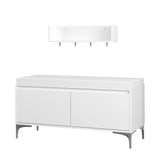 Wall Mounted Entryway Shelf With Hooks And Storage Bench Set - Off White