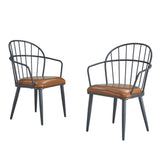 Industrial Inspired Upholstered Dining Chair Set With Metal Legs (Set of 2) - Brown