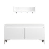 Wall Mounted Entryway Shelf With Hooks And Storage Bench Set - Off White