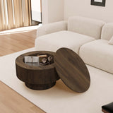 Modern Circular Coffee Table With Stripe Design And Storage Space