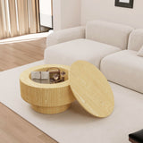 Modern Circular Coffee Table With Stripe Design And Storage Space
