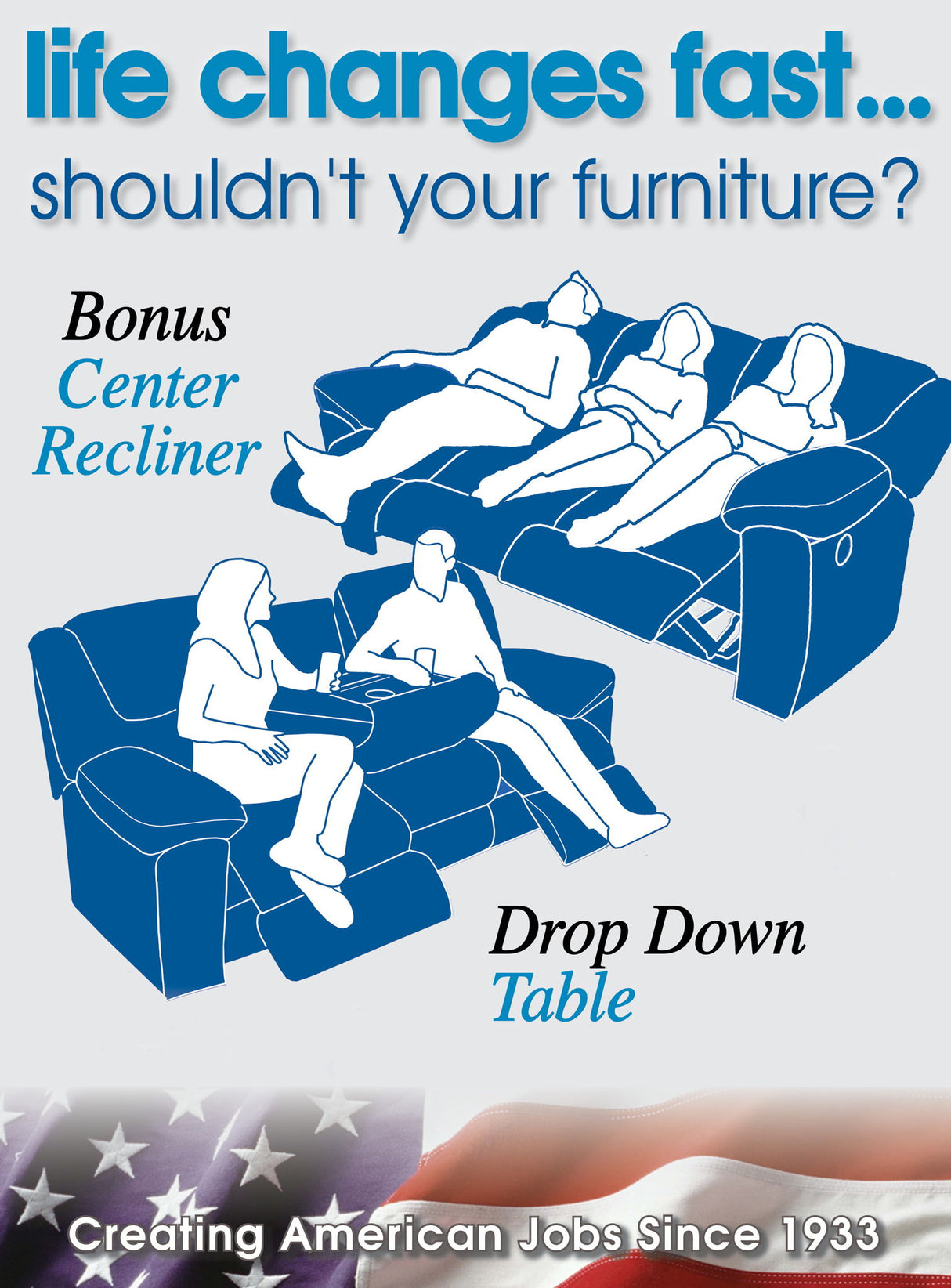 Trifecta - Sofa With 3 Recliners and Drop Down Table