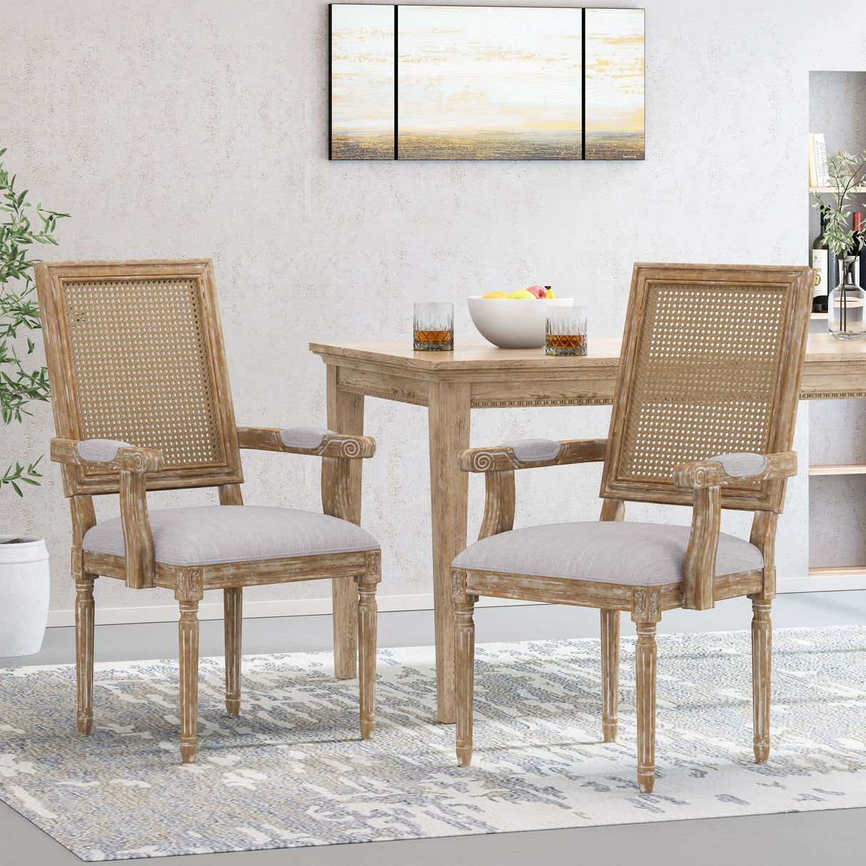 Elegant French Country Style Dining Chair With Cane Backrest