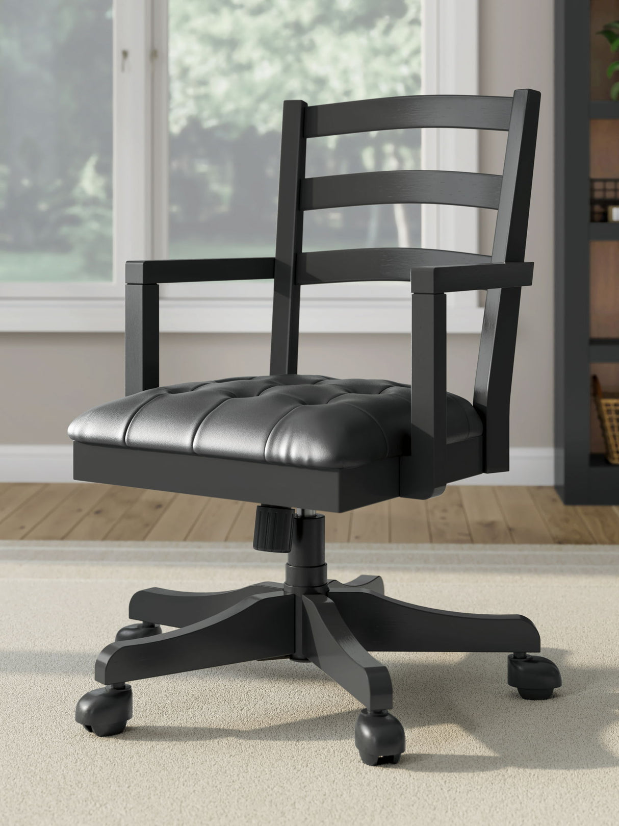 Wildenauer - Brown / Black - 4 Pc. - Home Office Desk And Return, Swivel Desk Chair, Bookcase
