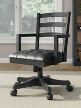 Wildenauer - Brown / Black - 4 Pc. - Home Office Desk And Return, Swivel Desk Chair, Bookcase