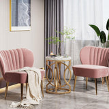 Round End Table With O-Shaped Base - White / Gold