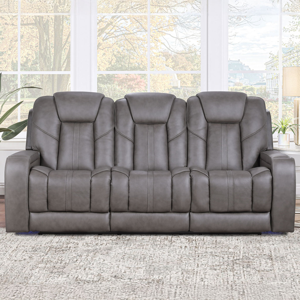 Daniel - Triple Power Leather Theater Sofa - Gray