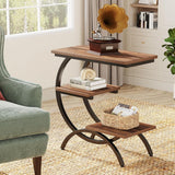 C-Shaped 3 Tier Side Table - Rustic Brown