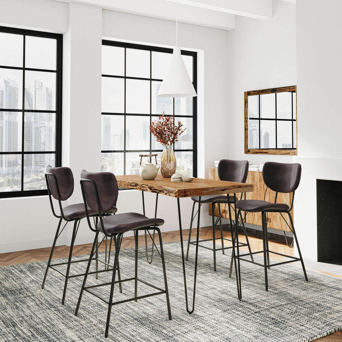Nature's Edge - 5 Piece Counter Set With Modern Barstools - Natural