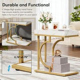 C-Shaped Sofa Side Table For Living Room - White / Gold
