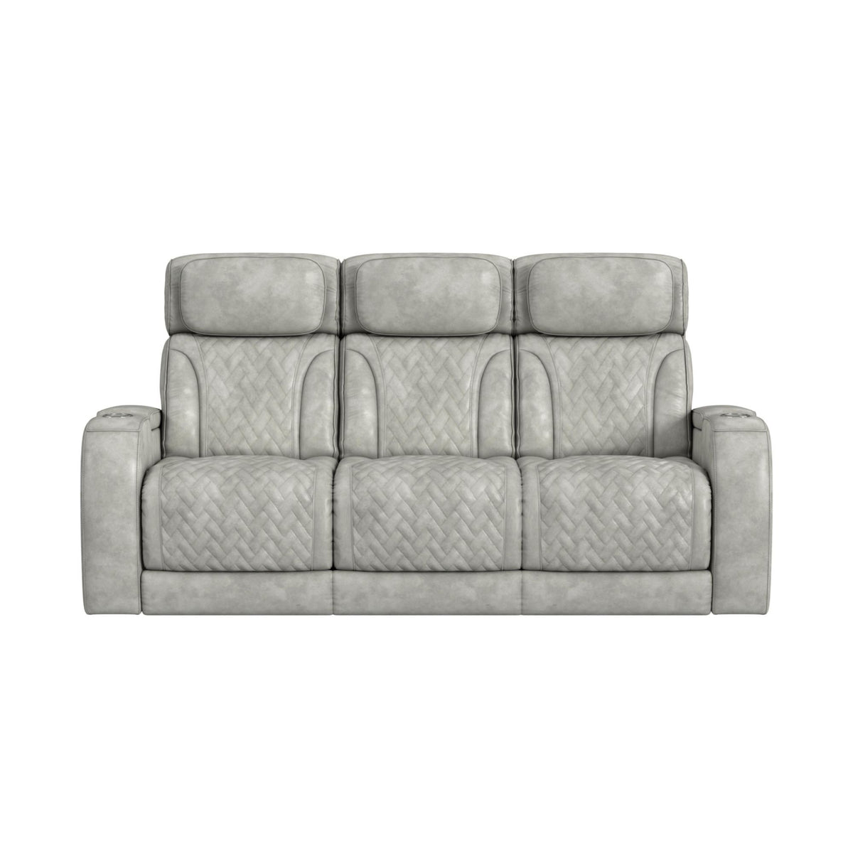Prime Time - P3 Sofa With Ddt, 3.0 Table, 7 Colors (Led And Cup Holders), Reading Light, Vibration, Speaker, And Heat Massage - Leather Gel Light Gray