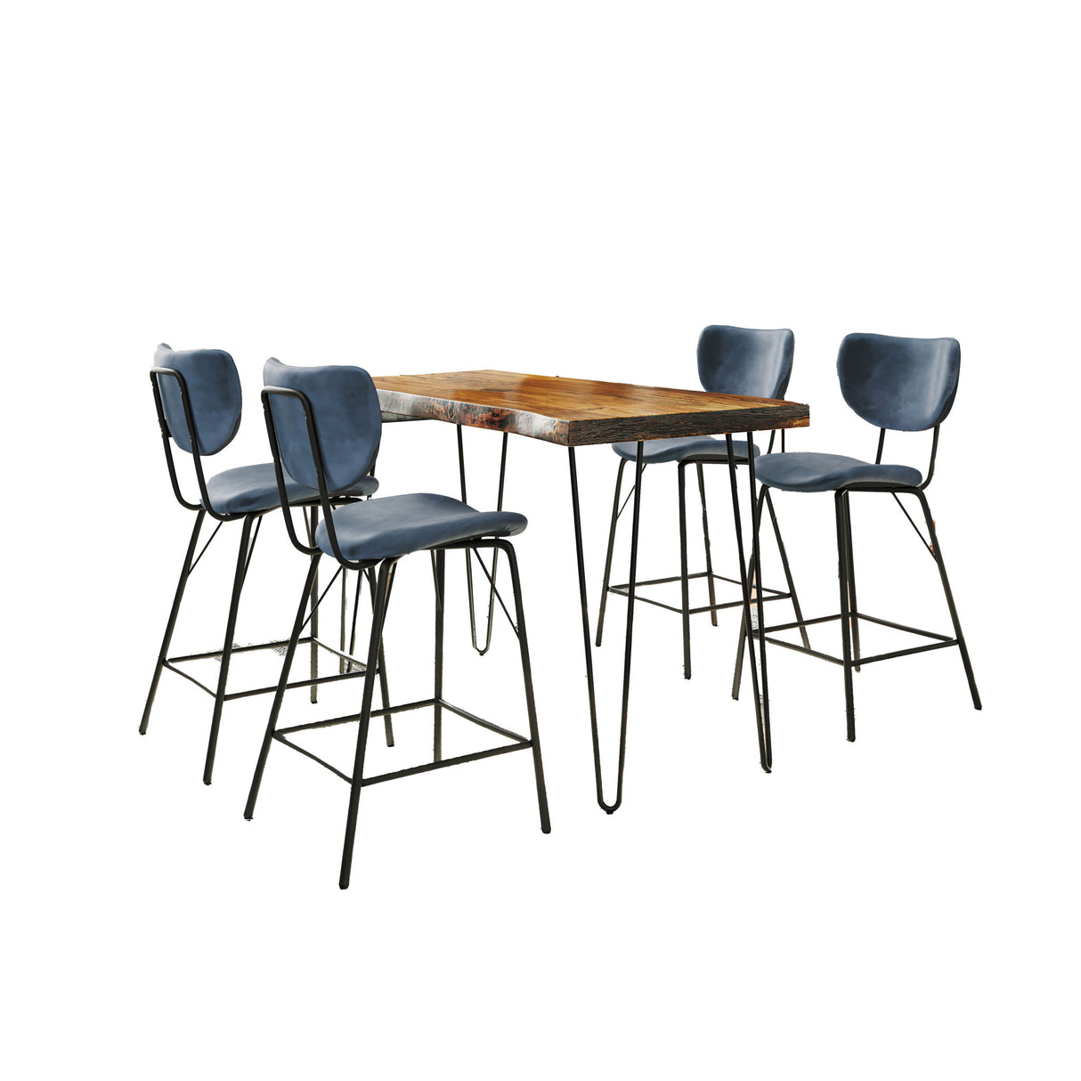 Nature's Edge - 5 Piece Counter Set With Modern Barstools - Chestnut