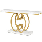 Console Table, Geometric Entryway Table For Living Hallway - White / Gold