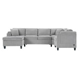 U Shaped Sectional Sofa, Corner Living Room Couch With Built In Cup Holders, Storage, USB Ports