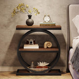 Slim End Tables With 3 Shelves, Compact (Set of 2) - Brown