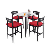 5 Pieces Outdoor Patio Bar Set, Rounded Square Table & 4 Aluminum Bar Stools