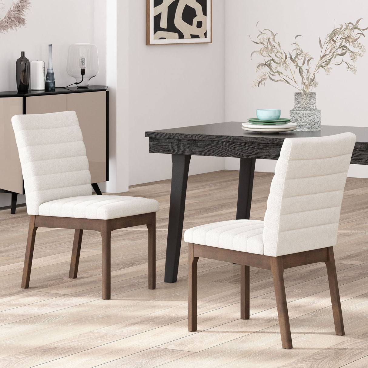 Upholstered Dining Chairs With Rubber Legs (Set of 2)