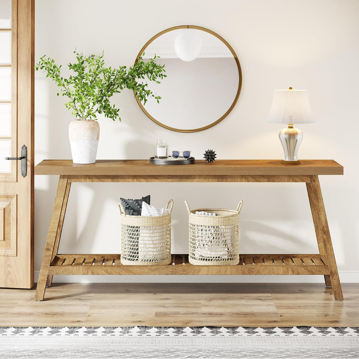 Extra Long Console Table With 2 Tier Open Storage