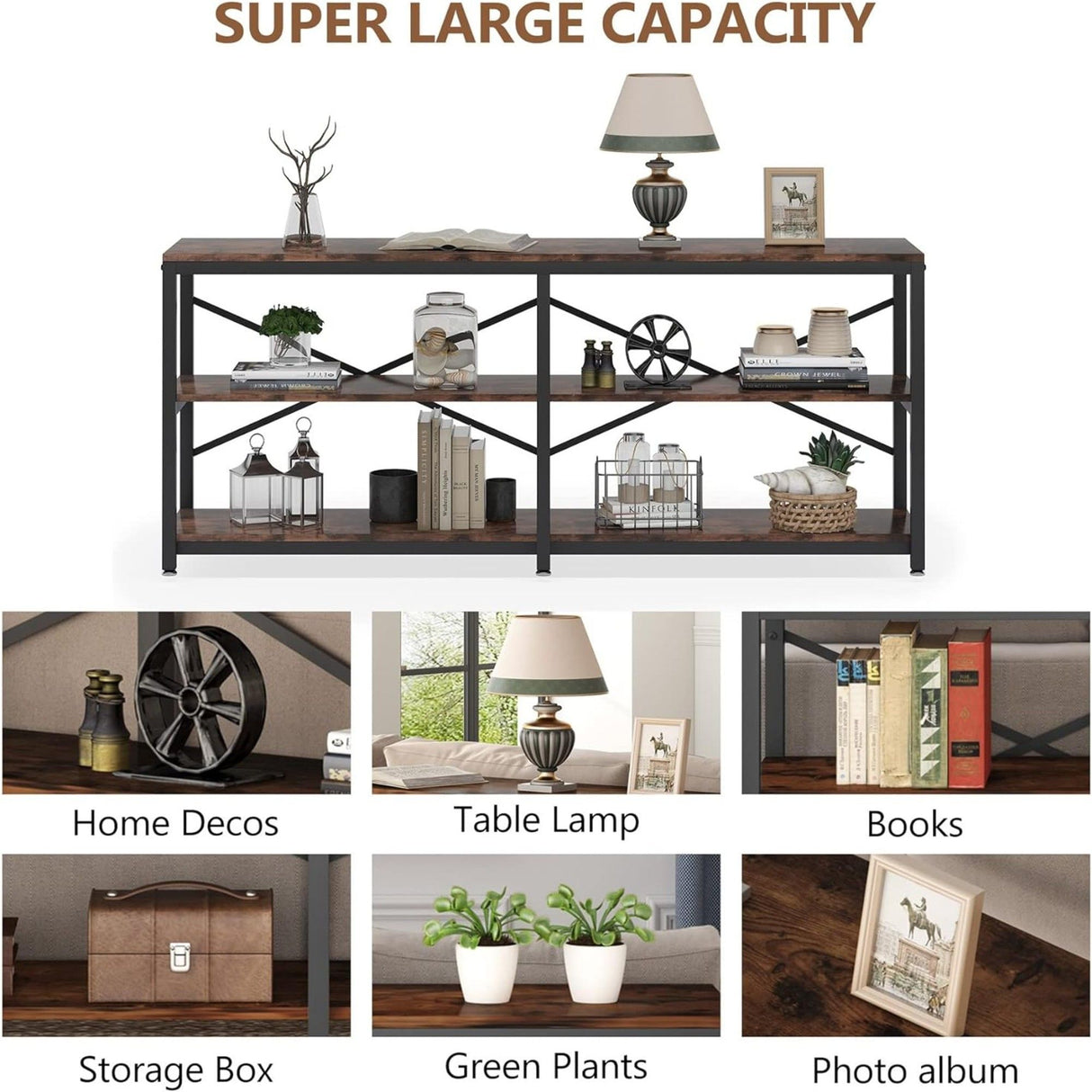 Console Table With X Back Design, Extra Long Storage