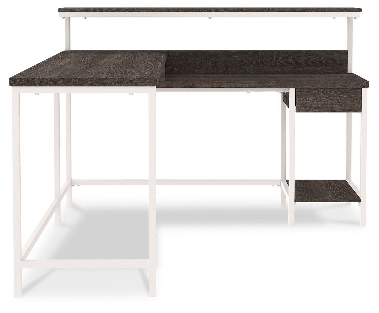 Dorrinson - White / Black / Gray - L-Desk with Storage