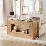 Fluted Console Table, Rectangular Entryway Table With Storage For Living Foyer - Natural Wood